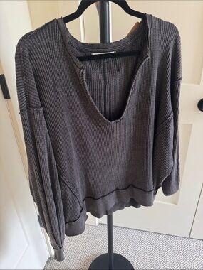 We The Free Free People Charcoal Waffle Knit Oversized Sweater | Size S